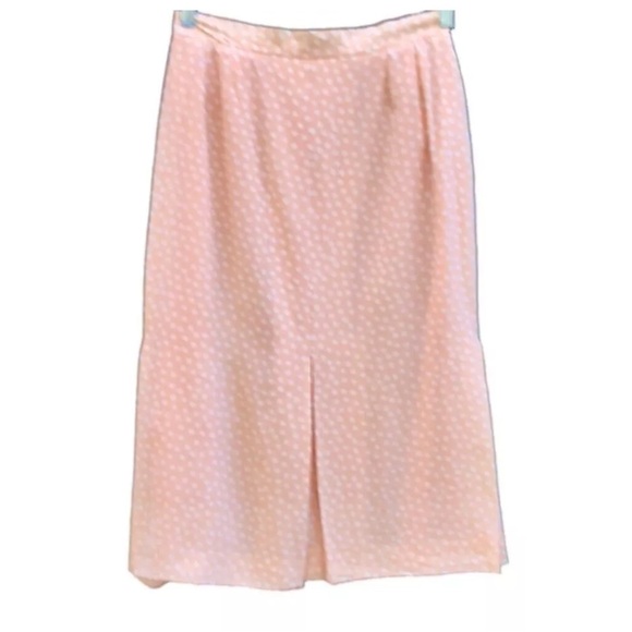 🇫🇷 Vtg 80s 90s Alan Austin Silk Polka Dot Peach Pink Trumpet Hem Midi Skirt | M - Picture 4 of 13